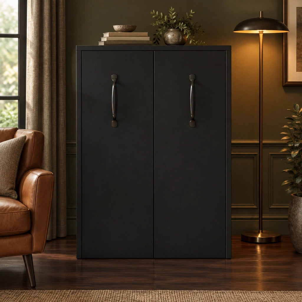 Libreria su ruote 52x50x75 cm nera， contenitore modulare per ufficio