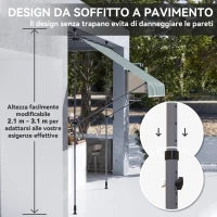 Tenda da Sole 2x1.2 m con Supporti Regolabili e Manovella, in Alluminio, Metallo e Poliestere, Verde e Bianco