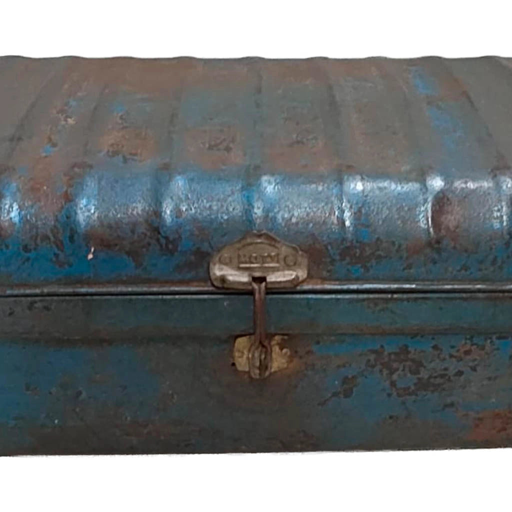 Valigia metallo artigianale blu 67x37x25h cm