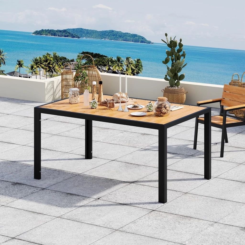 Tavolo da Giardino HDPS Resistente alle Intemperie, 189 x 80 x 74 cm Tavolino da Esterno Finitura a Vena di Legno e Facile da Manutenzionare, Tavolo da Pranzo Esterno per 6 a 8 Persone,Naturale