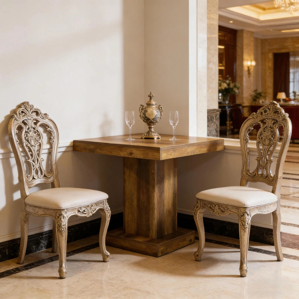 Tavolo quadrato salvaspazio in MDF marrone, 1-4 posti, design moderno effetto country
