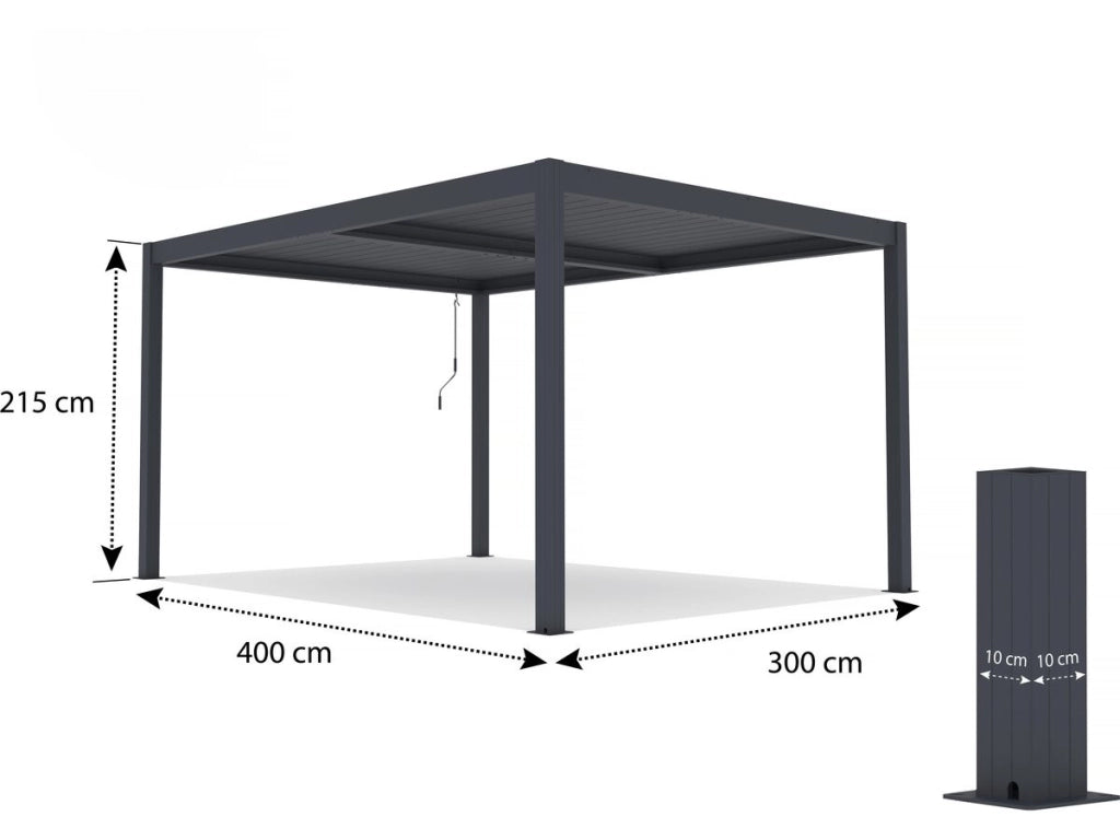 Pergola bioclimatica "Windsor" in alluminio con led 3 x 4 - Grigio