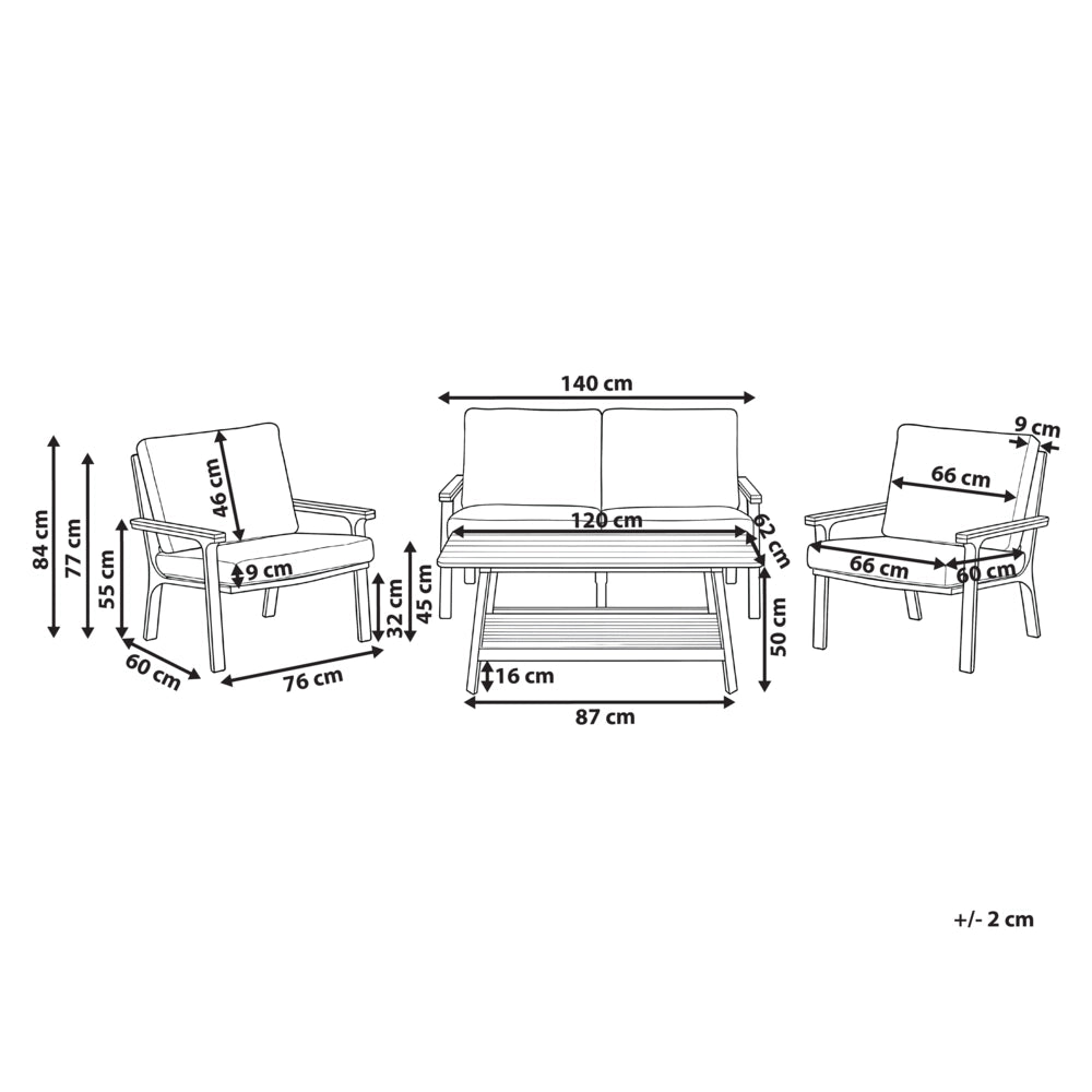Set divani 4 posti in alluminio con tavolino e cuscini tortora stile moderno