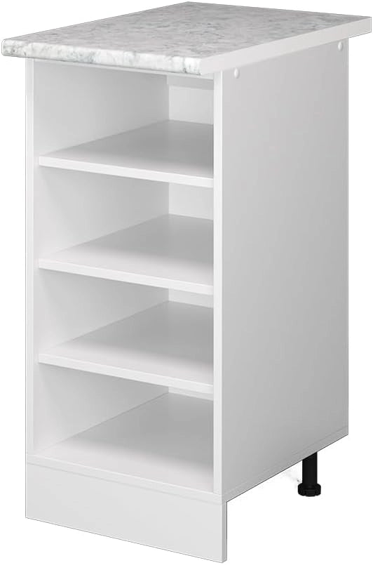 Scaffale da cucina R-Line, Bianco, 40 cm, PL Marmo, per la libera combinazione all'interno di sistemi cucina modulari