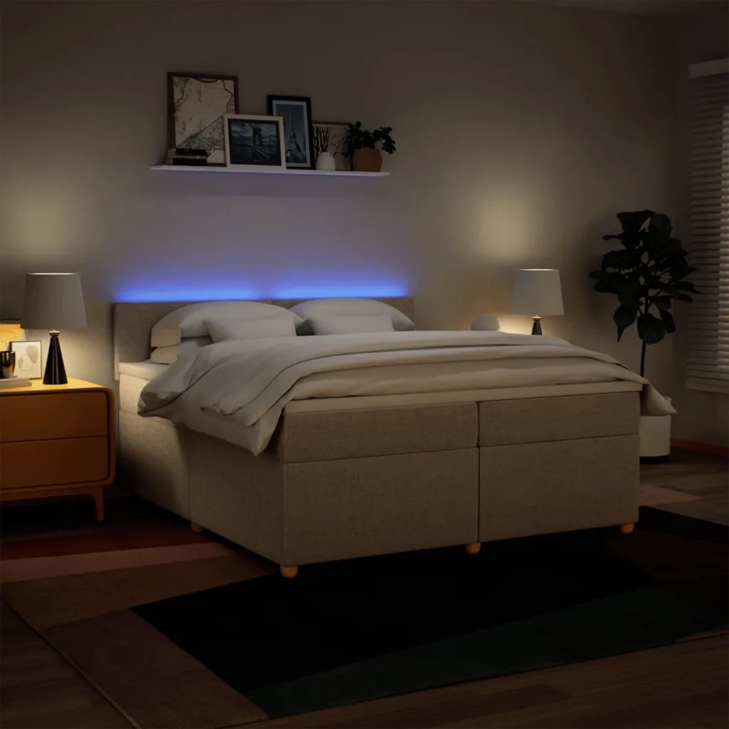 vidaXL Giroletto a Molle con Materasso Crema 200x200 cm in Tessuto