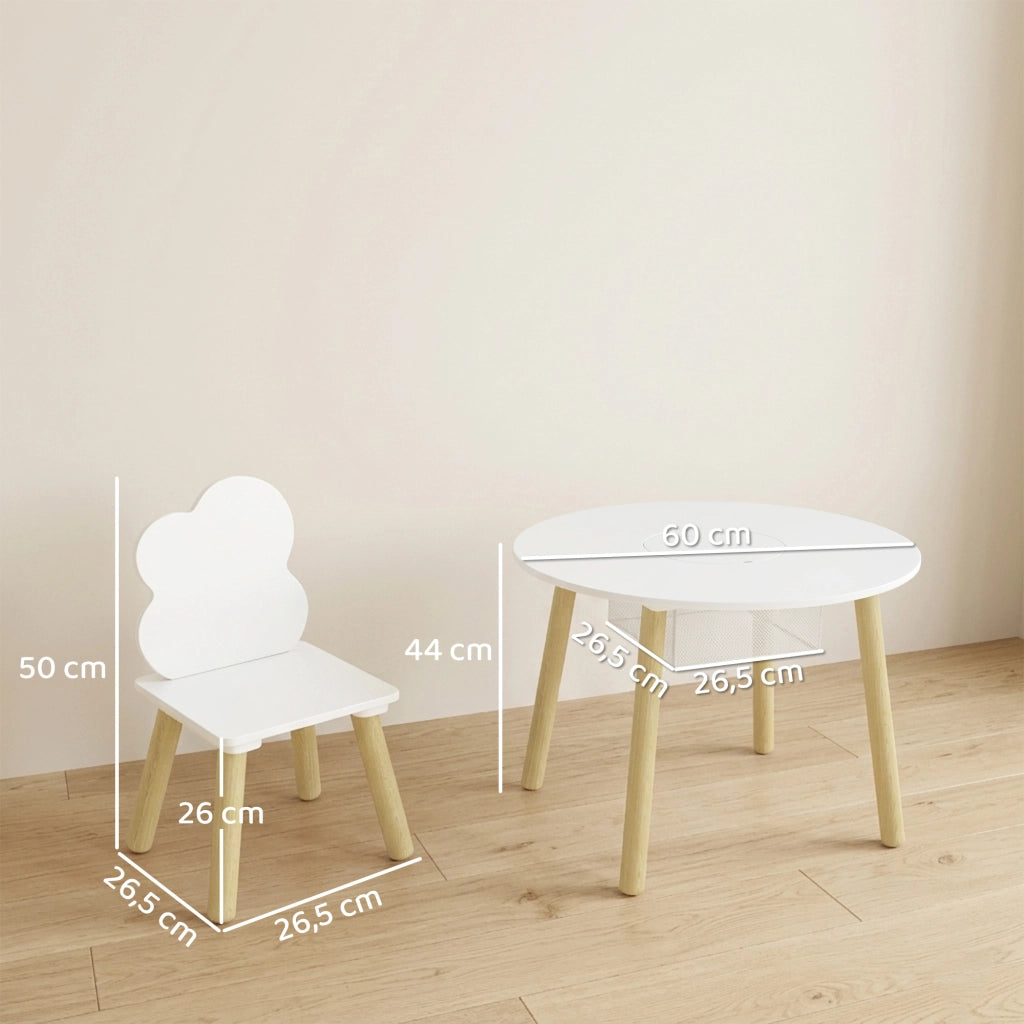 Set tavolo e sedie per bambini con contenitore ¨C Xylo ¨C Legno bianco e naturale 3 pezzi