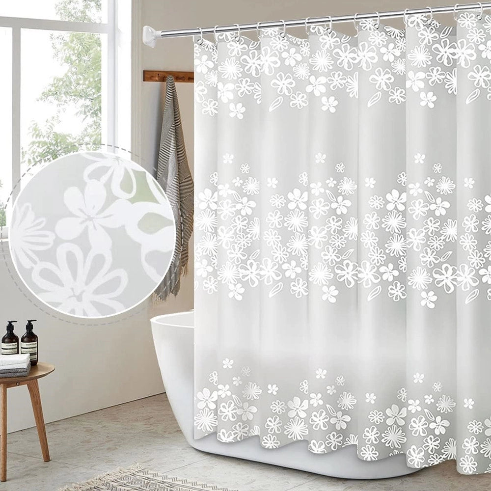Trade Shop - Tenda Doccia Vasca Bagno 180x200cm Impermeabile Con 12 Anelli Fiore Bianco 87579 -