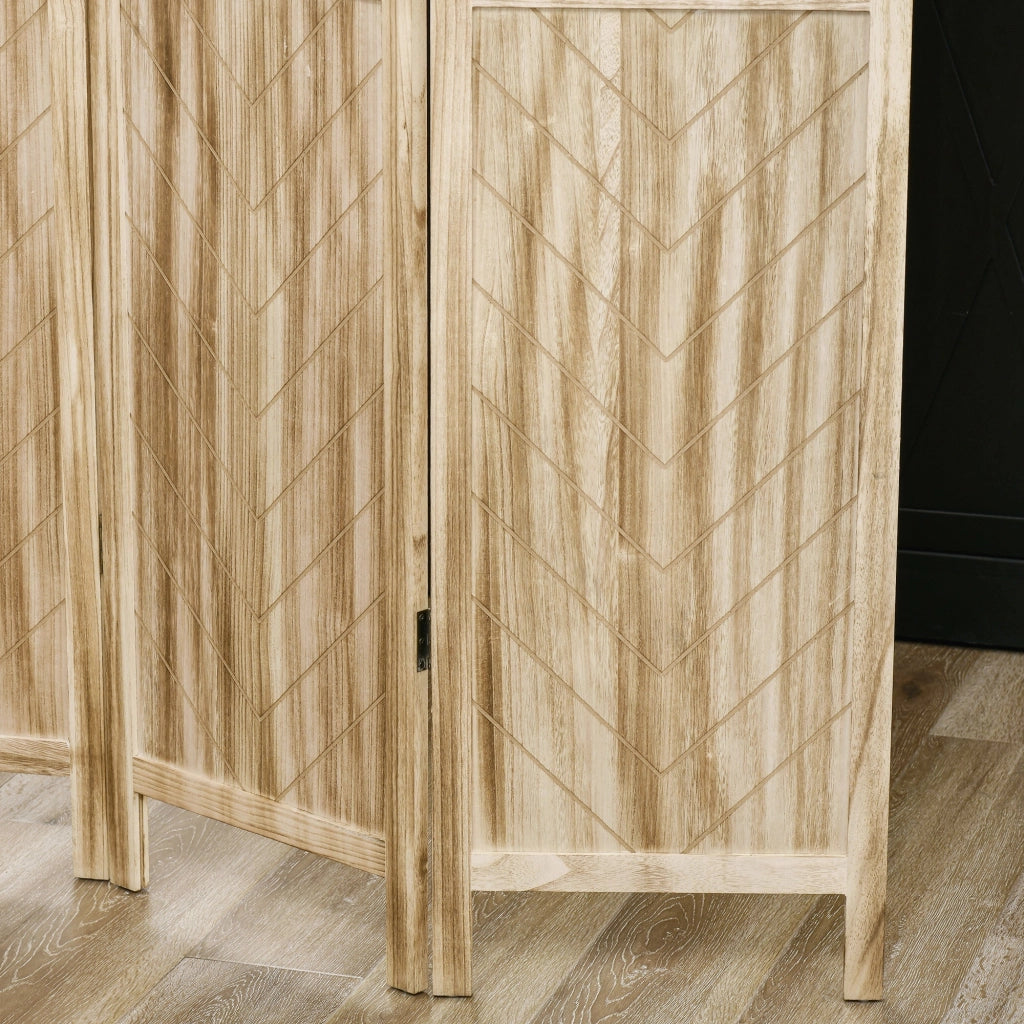 Paravento Separè da Interno 3 Pannelli 120x1,6x170 cm design a spina di pesce Legno Naturale
