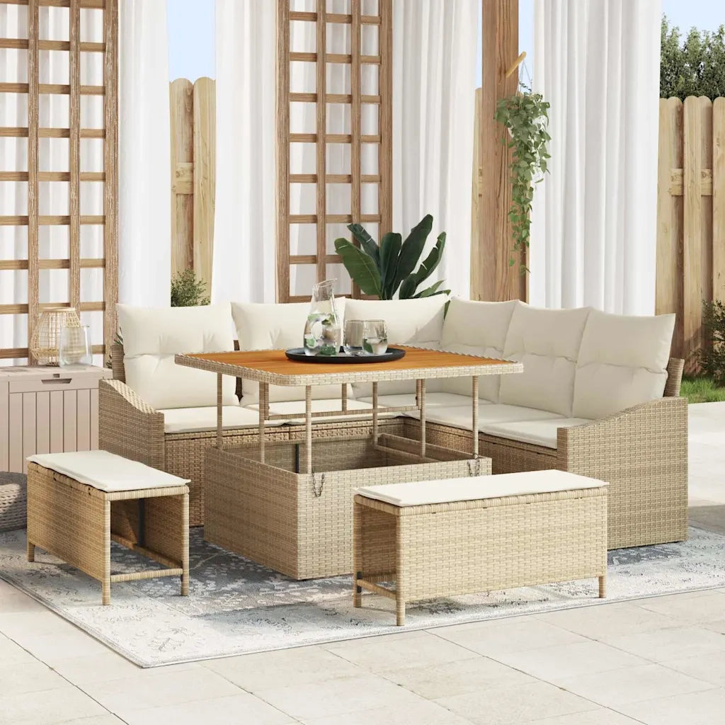 Set Divano da Giardino con cuscino 8 pcs Beige polyrattan