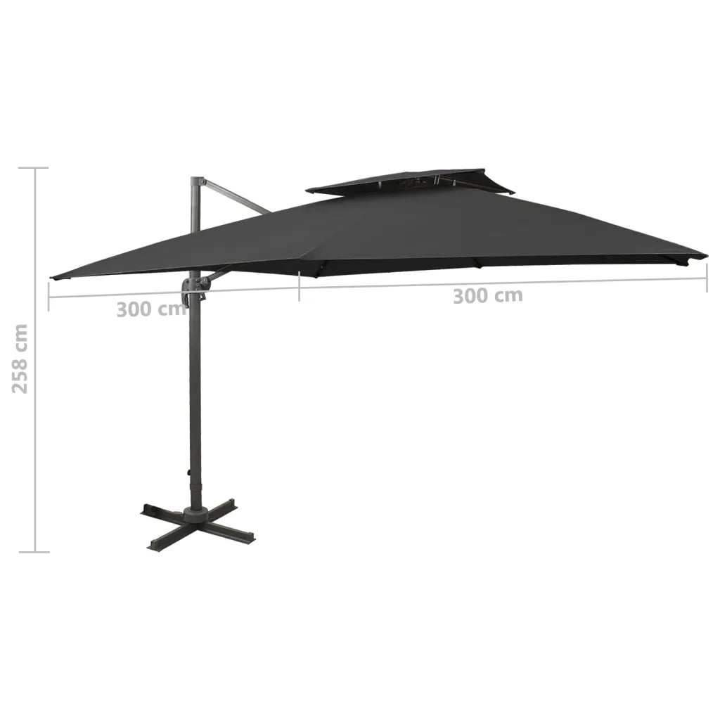 Ombrellone a Sbalzo con Doppia Copertura-Ombrello da giardino 300x300 cm Nero