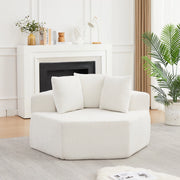 Poltrona lounge singola esagonale modulare in chenille beige con 3 cuscini