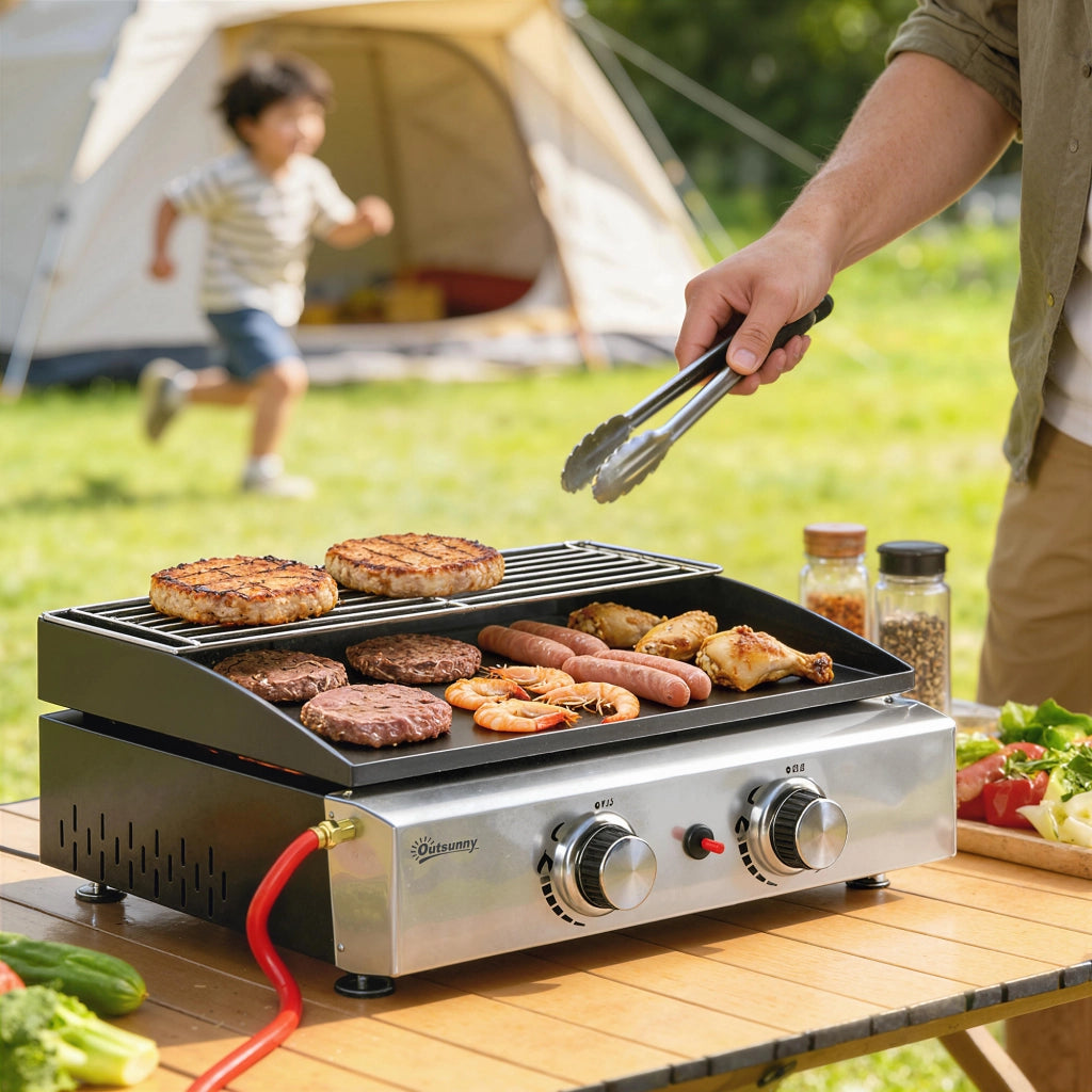 Barbecue a gas portatile 2 fuochi 5 KW ¨C zephmum ¨C grigio