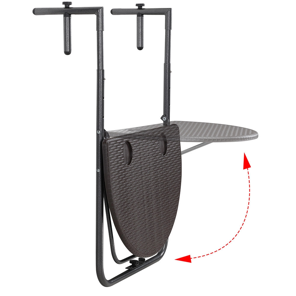 Tavolino Balcone Pieghevole Metallo e Polyrattan 2 Porta Bicchieri Regolabile Marrone