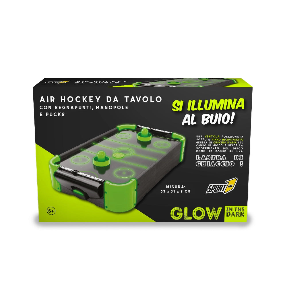 Air Hockey da Tavolo Lumen con Segnapunti Manopole e Pucks Nero e Verde