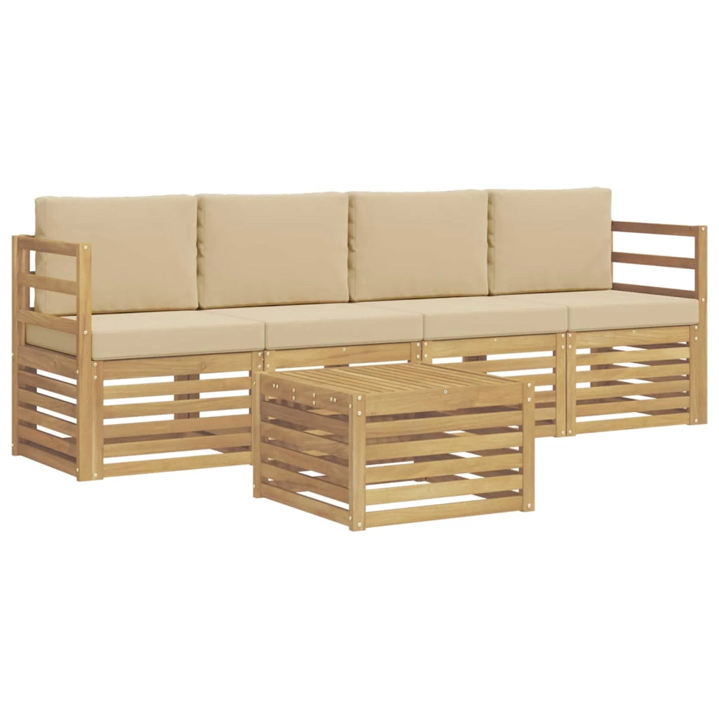 Set di divani da esterno 5 pcs Bianco e Beige Poliestere