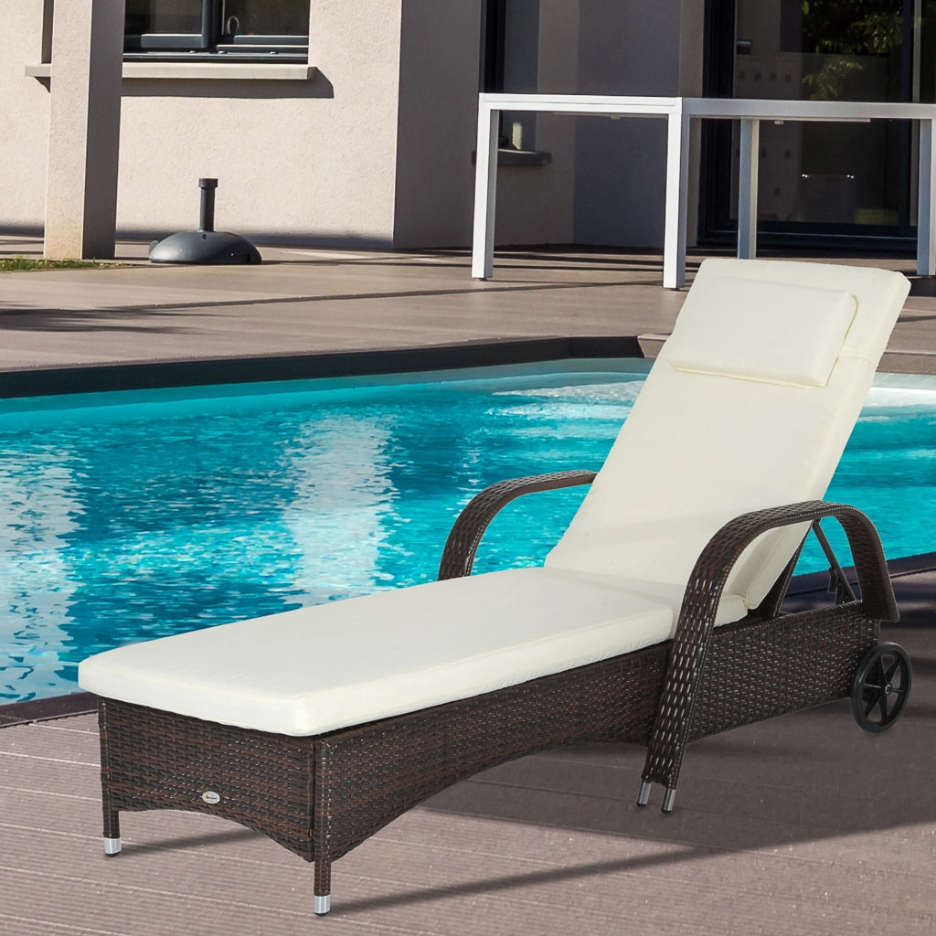 Lettino da giardino con schienale regolabile ¨C zephmum ¨C polyrattan marrone e crema 200x73x103 cm