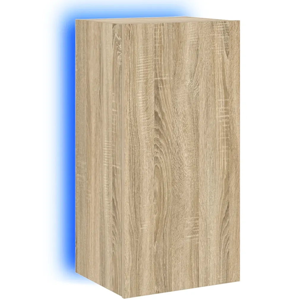 Mobile TV a Parete con Luci LED-Mobile TV a Muro Rovere Sonoma 40,5x35x80 cm