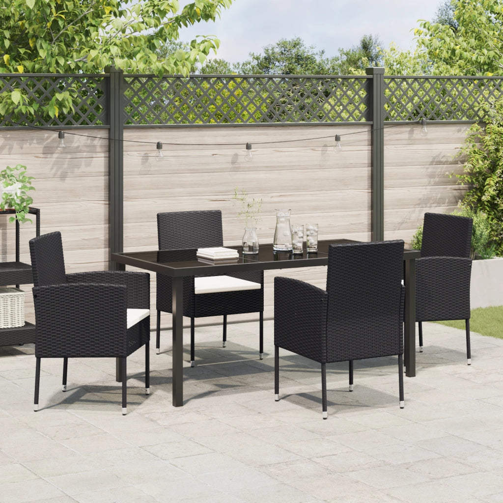 Set da Pranzo da Giardino 5 Pezzi con Cuscini Rattan PE Nero