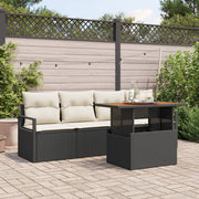 Set Divano da Giardino  5 Pezzi con Cuscini Nero Polyrattan