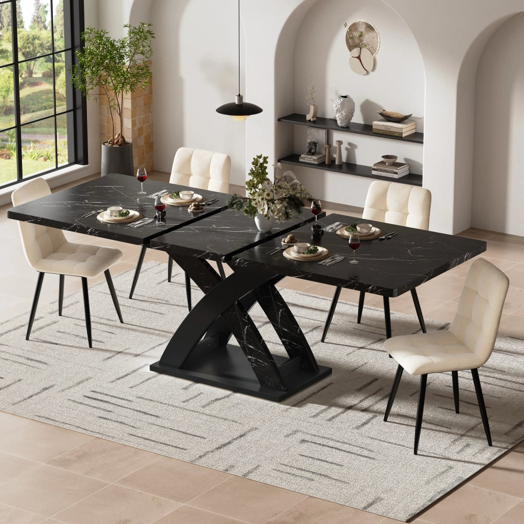 Tavolo allungabile con piano in MDF e struttura in metallo con guide nascoste per cucina soggiorno e balcone nero