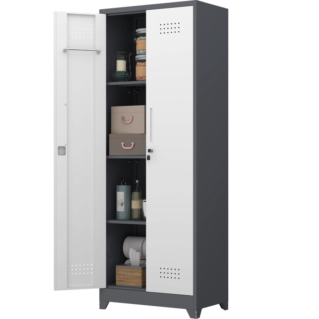 Armadio Portattrezzi Metallico con Ante, Ripiani e Appendiabiti ¨C MINIMAL ¨C Grigio