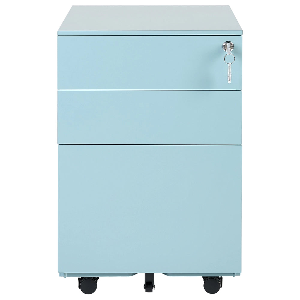 Classificatore in Metallo azzurro 3 Cassetti e Ruote Chiudibile a Chiave