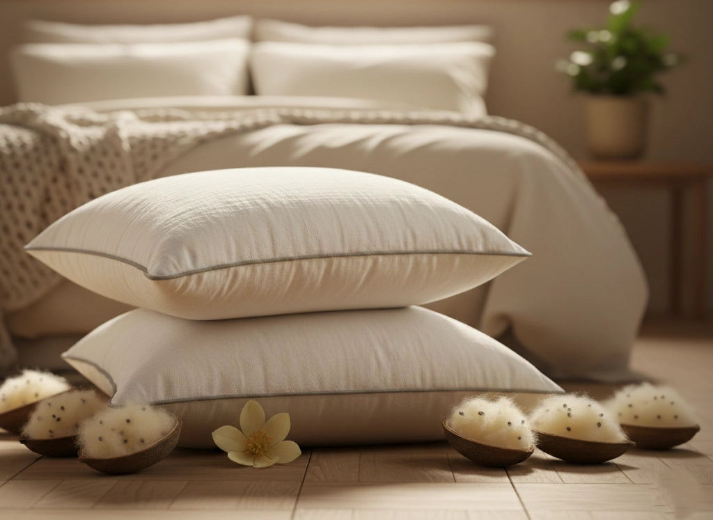Cuscino in Kapok 100% Naturale | Alto 15 cm, Fodera in Cotone
