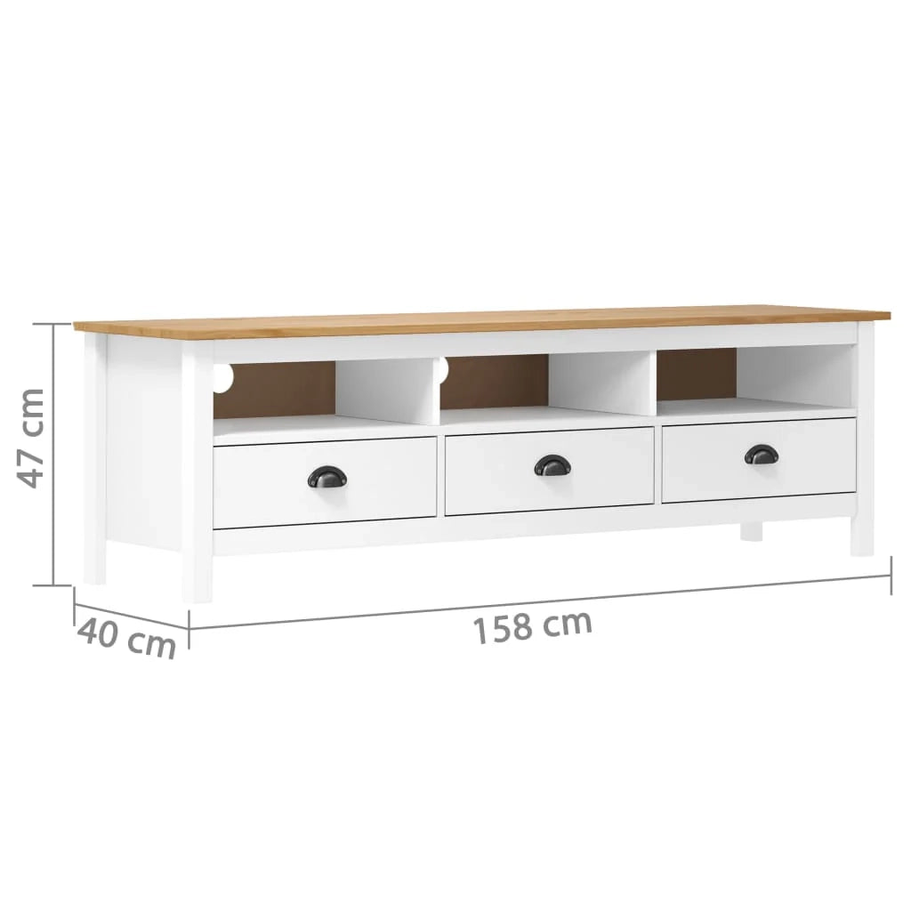 Mobile TV multimediale scaffale TV credenza TV sala da pranzo soggiorno camera da letto Hill Range 158 x 40 x 47 cm legno di pino massiccio bianco 02_0027639