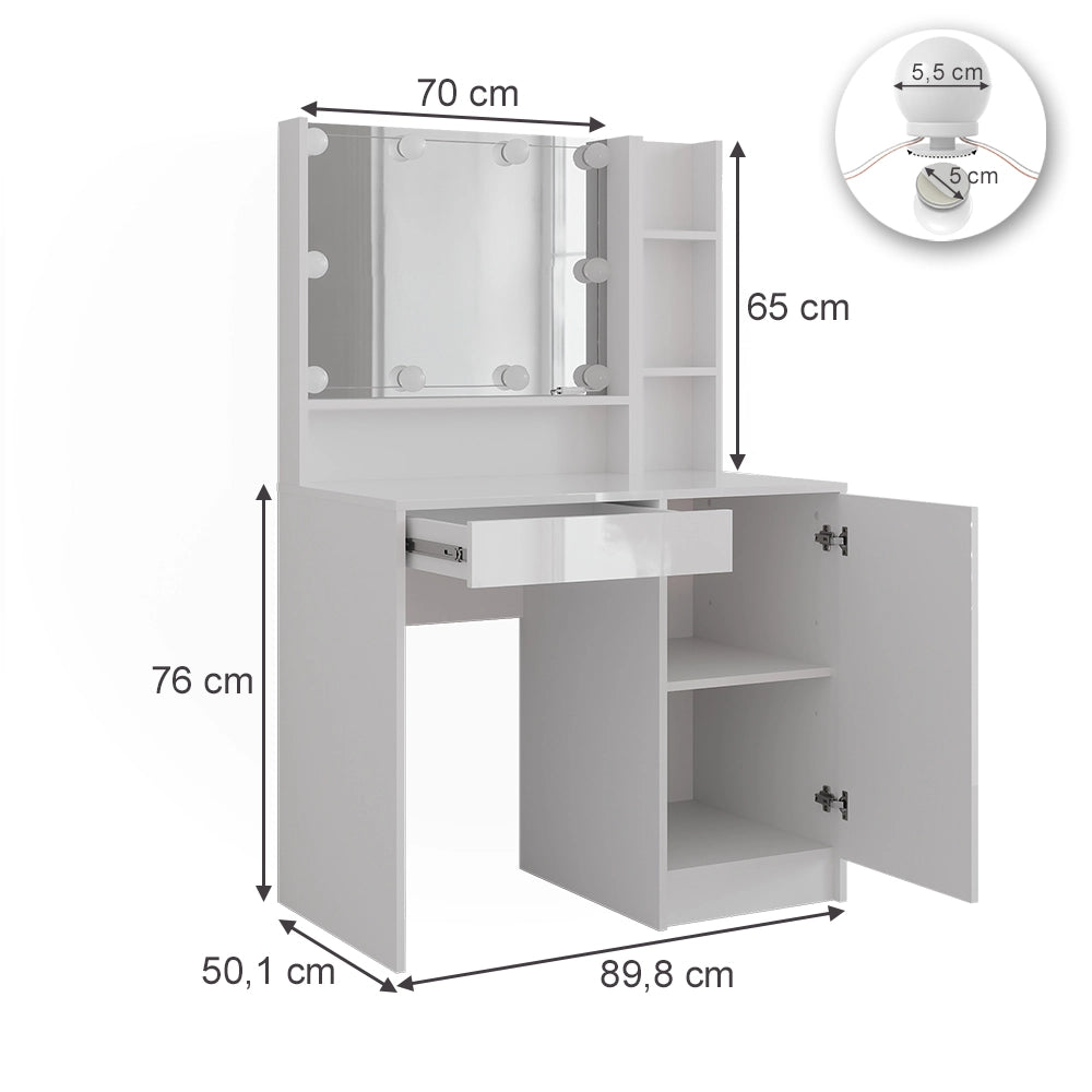 Vicco Tavolo da toeletta Bianco/bianco lucido 89.8 cm 4 parti