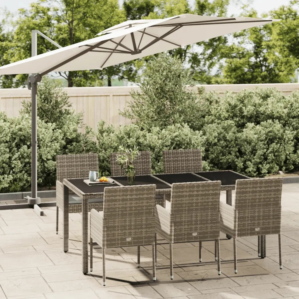 Set da Pranzo da Giardino 7 pz con Cuscini in Polyrattan Grigiocod mxl 100420