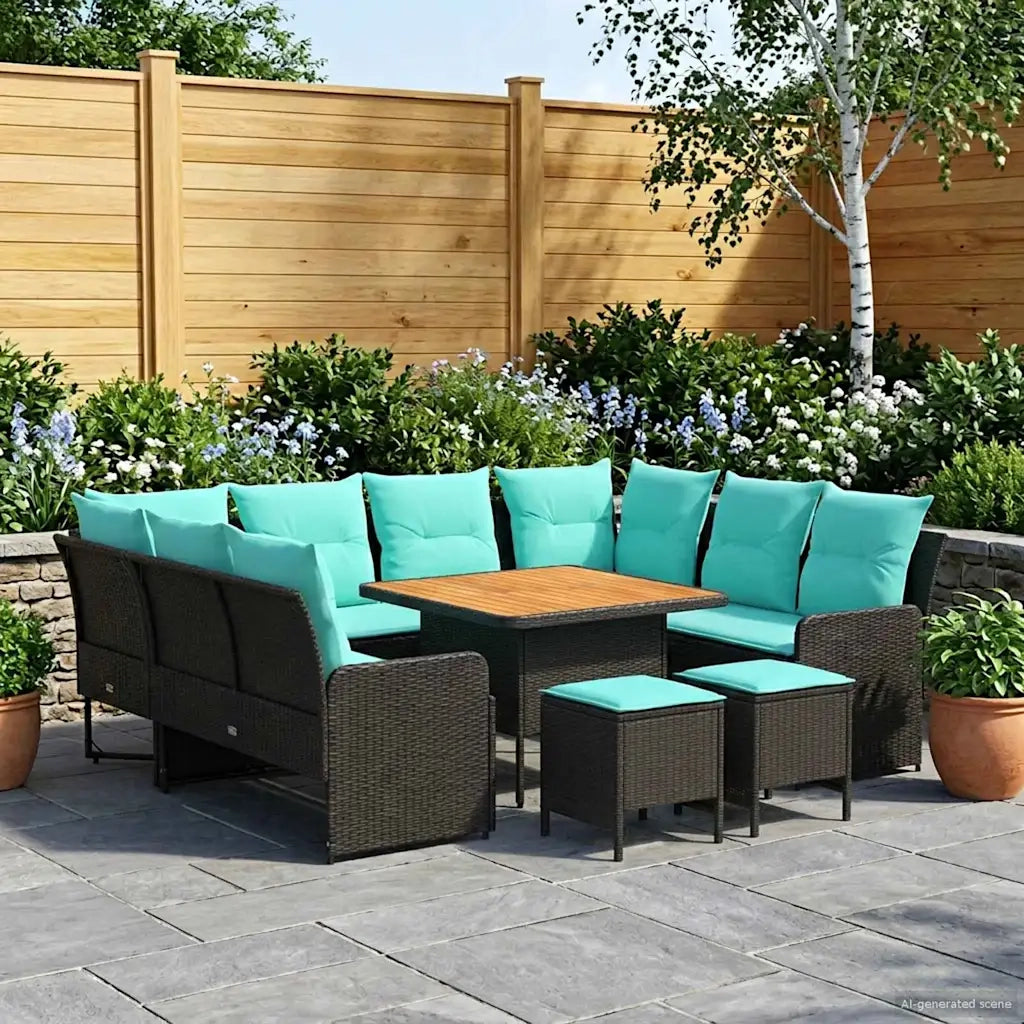 Set di Mobili 8 pz Nero e Turchese Rattan in PE 3422201
