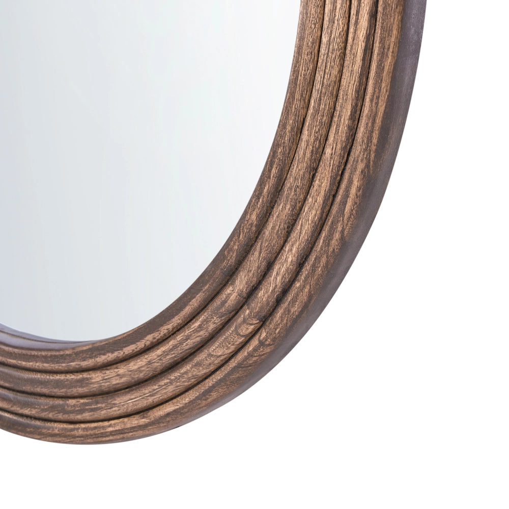 Specchio da Parete Rotondo Marrone con Cornice in Legno di Paulownia Stile Rustico