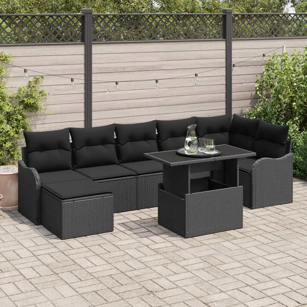 Set Divano da Giardino con cuscino 8 pcs Nero Poly Rattan 3348509