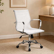 Sedia da ufficio Asunik\, Poltrona direzionale con braccioli, Sedia ergonomica da ufficio, Bianco, 62x54h92/102 cm