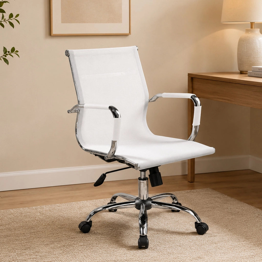 Sedia da ufficio Asunik\, Poltrona direzionale con braccioli, Sedia ergonomica da ufficio, Bianco, 62x54h92/102 cm