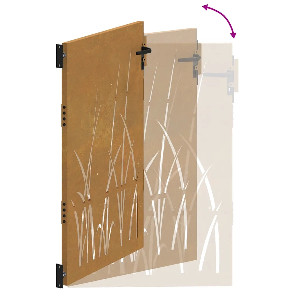 Cancello da giardino 85x150 cm in acciaio Corten con design erba 153223