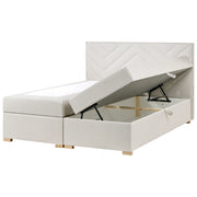 Letto contenitore in tessuto imbottito bianco sporco 180x200 cm con apertura a sollevamento continentale