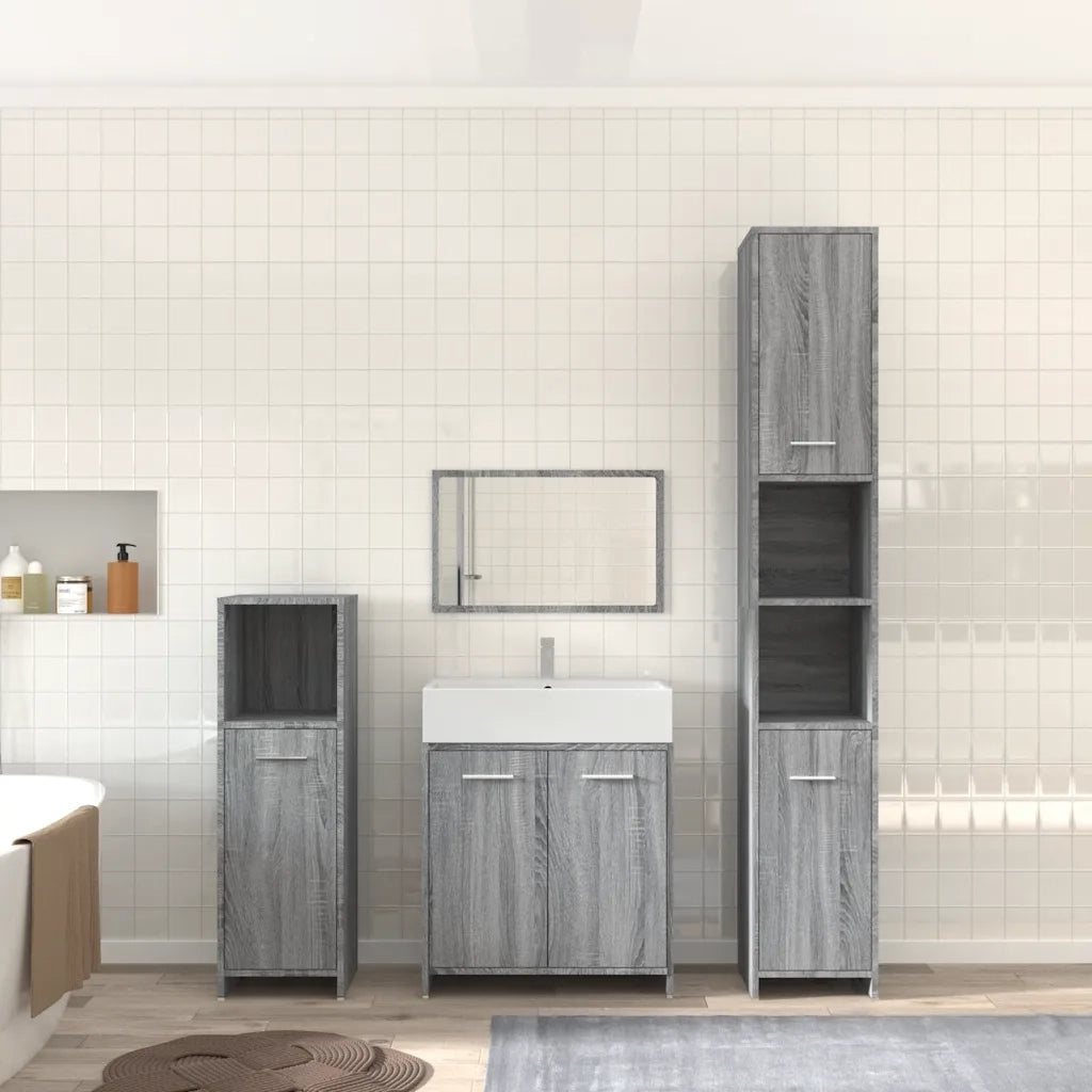 Set Mobili da Bagno | Armadio da bagno 4 pz Grigio Sonoma in Legno Multistrato