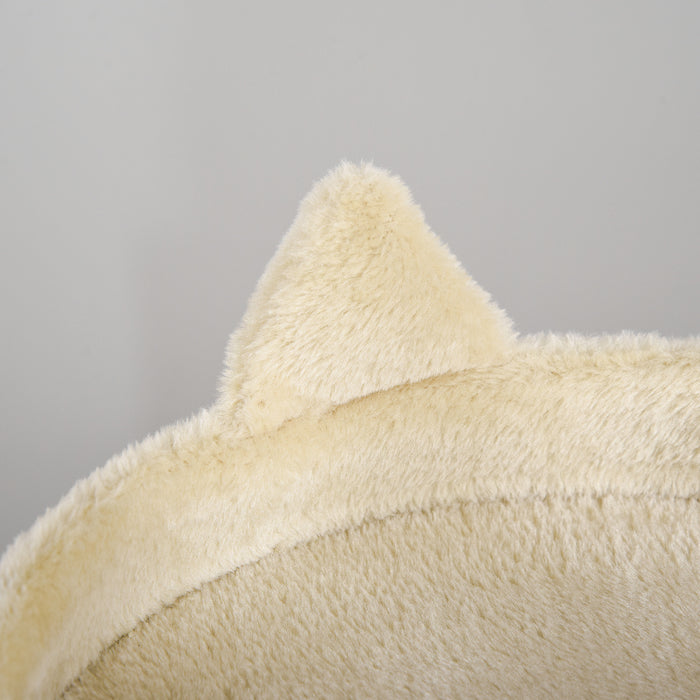 Albero Tiragraffi per Gatti con Cuccia e Piattaforma 104H cm Rivestimento in Sisal e Peluche Bianco Crema