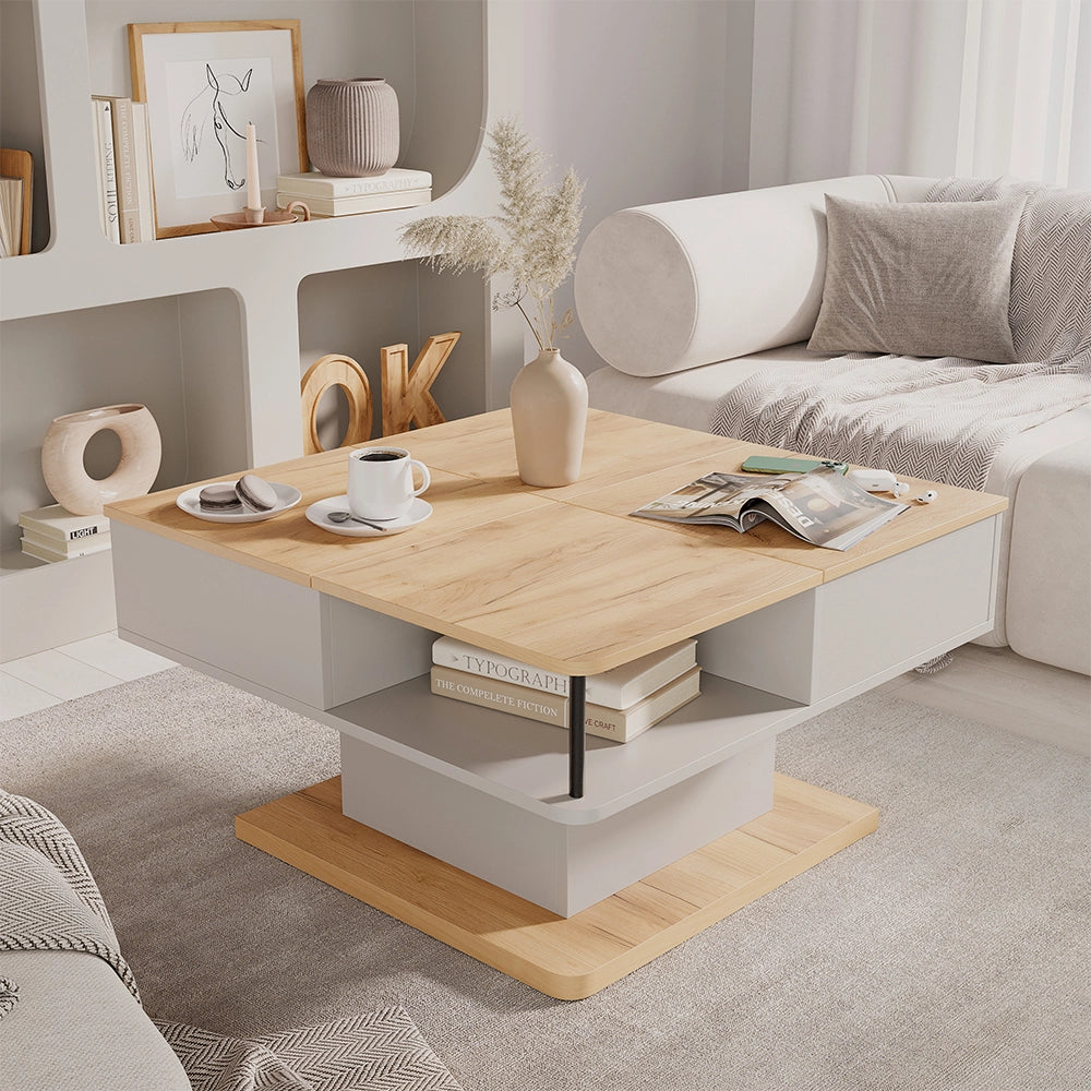 Vicco tavolino soggiorno Beige 80 x 45 cm con vani portaoggetti