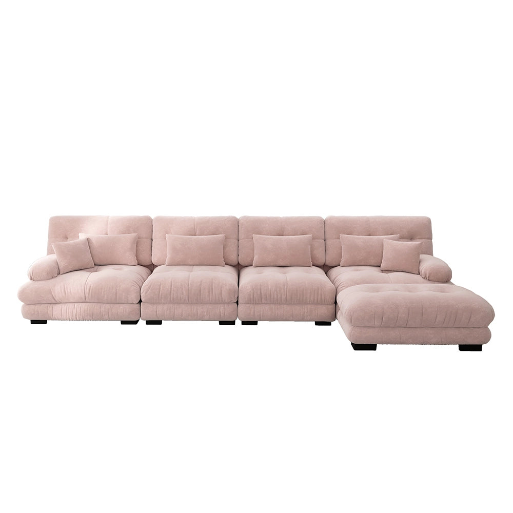 Divano angolare modulare - Xylo - Configurazione L, 4 posti Cloud con pouf removibile, rosa