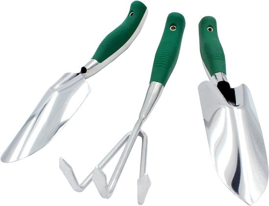 Set di attrezzi per giardinaggio, 3 pezzi, con badile in acciaio inossidabile e manico di manovra