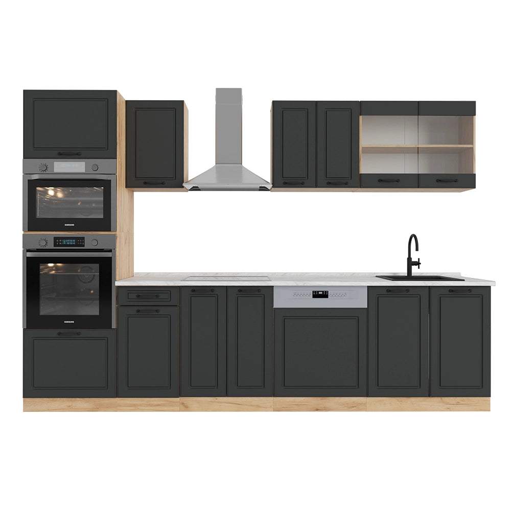 Vicco Cucina componibile Antracite casa di campagna/rovere dorato 300 cm con armadio alto, PL Marmo