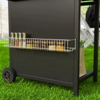 Barbecue a Gas con Bruciatori Indipendenti, Coperchio con Termometro e Tavolino Laterale, Nero