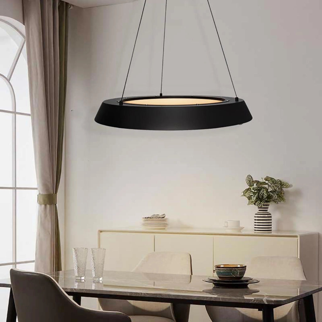 Lampadario soffitto cerchio luminoso LED 43W CCT pendente nero elegante sospensione dimmerabile luce tavolo cucina telecomando 230V 60cm