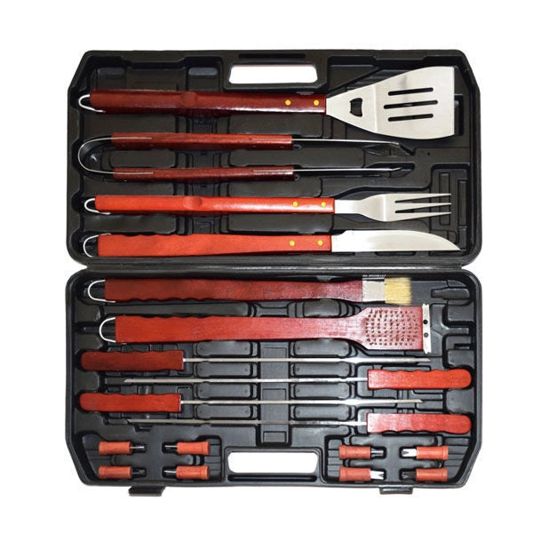 LAPILLO 00649 Posate per Barbecue Set da 18 Pezzi in Acciaio Cromato con Impugnature in Legno colore Legno