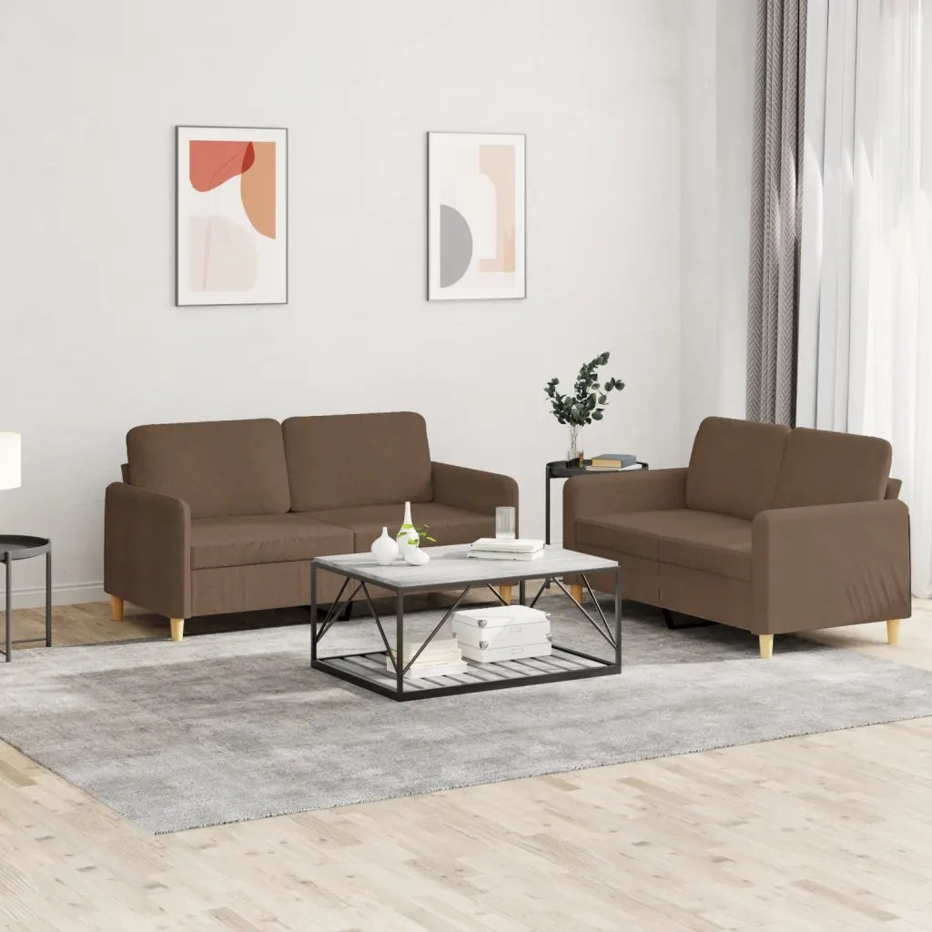 Set di Divani 2 pz con Cuscini Marrone in Tessuto 3202089