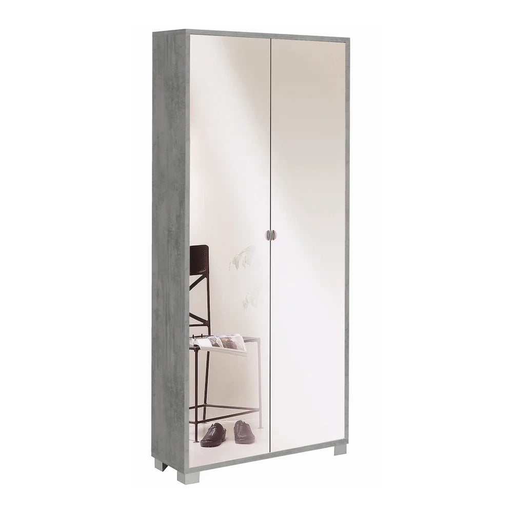 Armadio mobile 2 ante con specchio 83x29x190H cm in kit di montaggio colore Grigio cemento