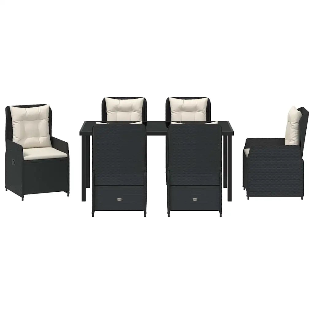Set da Pranzo per Giardino 7 pcs Nero polyrattan 3380943