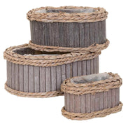 Set di 3 cestini ovali in legno grigio